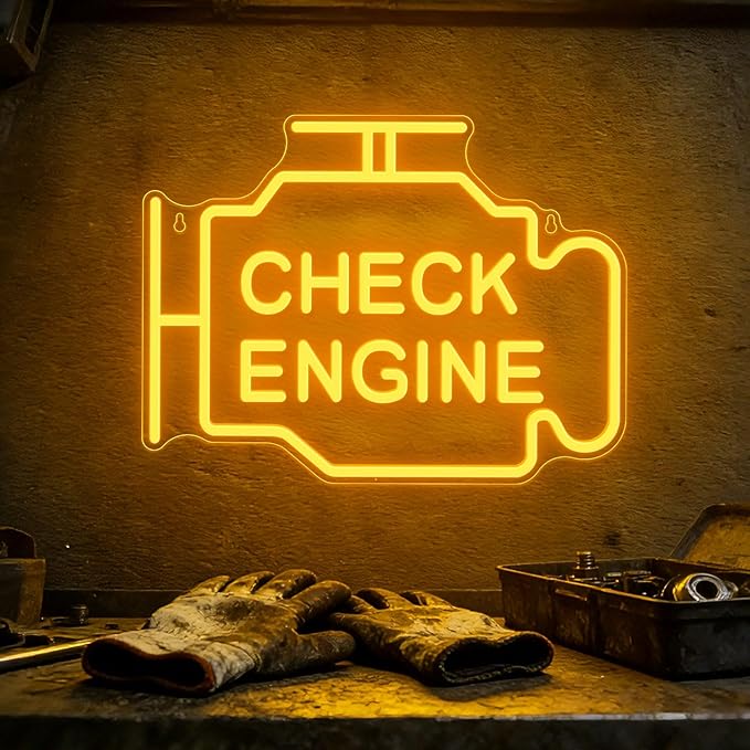 Check Engine Neon Signs for Wall Decor, Garage Led Neon Light Sign for Man Cave Decor, Funny Gifts for Dad & Car Guys, Mechanics, Auto Repair Shop, Workshop, Garage Decor, USB Powered