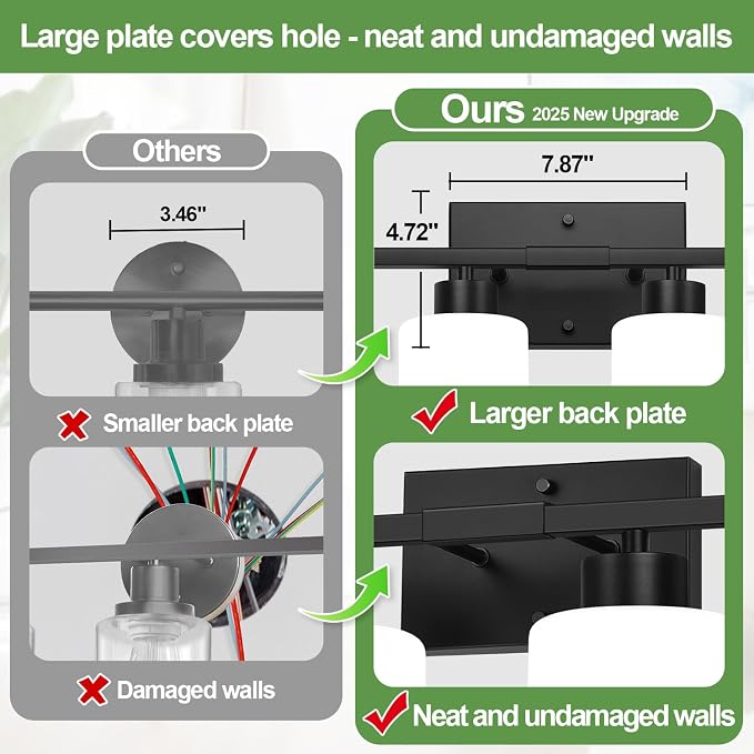 4-Light Bathroom Vanity Light Fixture, Matte Black Finish with Frosted Glass Shades, Modern Bathroom Light Fixtures for Mirror, Living Room, or Bedroom, E26 Socket