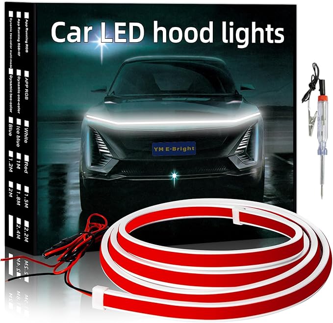 YM E-Bright Led Hood Light Strip Flexible Waterproof Dynamic Scan Start Up Hoodbeam Kit DRL Daytime Running Lights Exterior Led Lights for Cars,Truck,SUV,12V White 240CM/94inch,1 Set