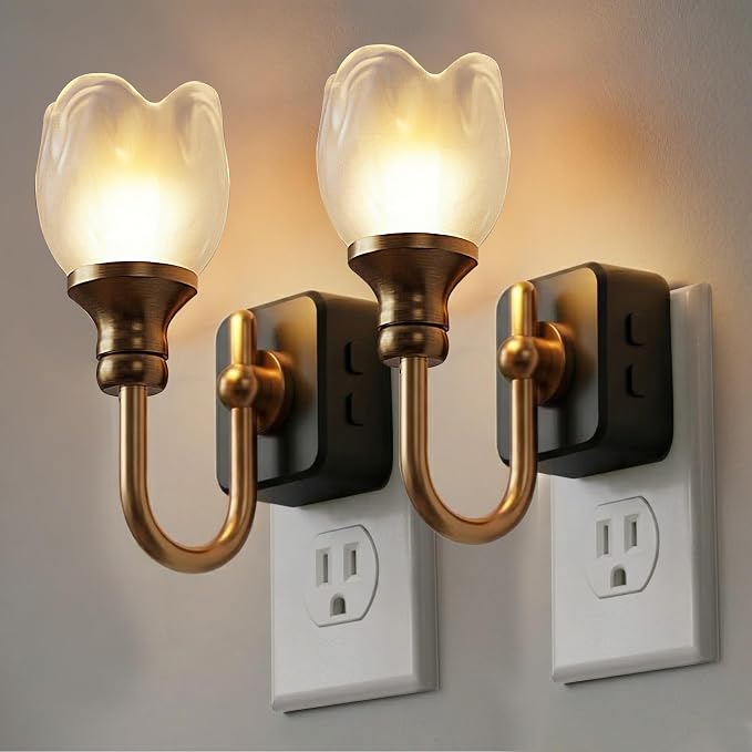 L LOHAS LED Night Lights Plug into Wall | RGB Floral Night Lights with Dusk to Dawn Sensor, 0-100lm Adjustable Brightness, for Hallway Bedroom Stairway