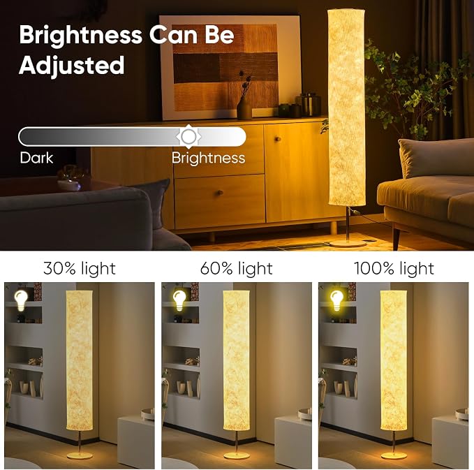 Soft Floor Lamp 3 Color Remote LED Living Room Bedroom conner floor light | Shade column paper with Tyvek Fabric Brightness Adjustable for Living Room Bedroom Game Room