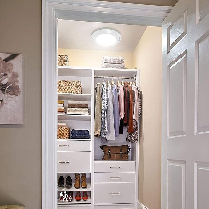 Motion Sensor Battery Operated Indoor LED Closet Lights - 210LM 6000K Cool White for Laundry, Stairwell, Hallway, Shed, Kitchen Cabinet