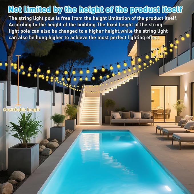 10 Pack String Light Poles,2.8Ft Metal Poles for Outdoor String Lights,Outdoor Light Poles with Post,Poles/Stand for Outside,Patio,Deck,Backyard,Garden Wedding,Party