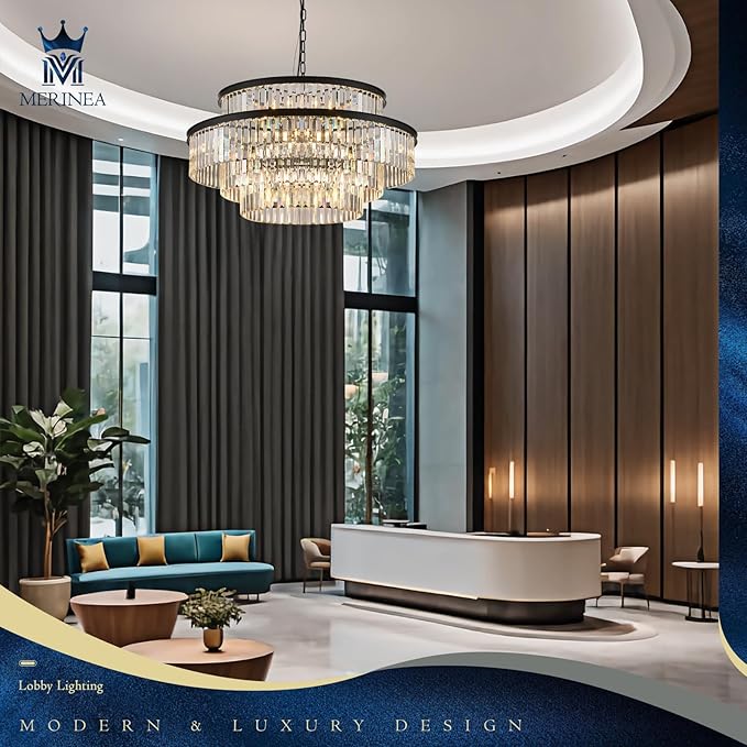 Large Black Crystal Chandeliers 20 Lights 31" Luxury 4-Tier K9 Crystal Lighting Modern Round Ceiling Pendant Light Fixture for Foyer Staircase Living Room Dining Room