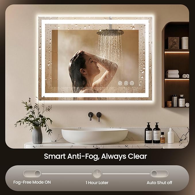 40x36 LED Bathroom Mirror with Anti-Fog, Backlit & Front Lit, Memory | Stepless Dimmable 3 Color CRI 95+ Shatterproof Tempered Glass ETL Listed for Safety Lighted Bathroom Vanity Mirror for Wall