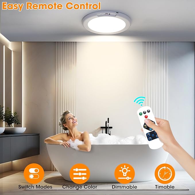 Rechargeable Motion Sensor Ceiling Light with Remote - Magnetic Wireless Ceiling Light Battery Powered for Closet Shower Stairs Shed Hallway ect