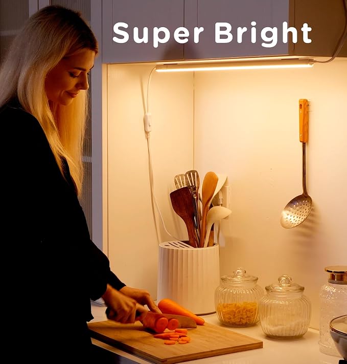 Under Cabinet Lighting Plug in AC120V 3CCT 3000/4000/5000K,Super Bright,Linkable Under Counter Lights for Kitchen,Ultra Slim LED Cabinet Light for Closet,Shelf,Sink,ETL Listed(32inch,White,4Pack)