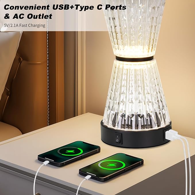 Modern Table Lamps for Living Room, 26" Tall Black Table Lamp with 2 Textured LED Night Light, 2 USB Charging Port & AC Outlet, Bedside Lamps for Bedroom Nightstands End Table Office, 2 Bulbs Included