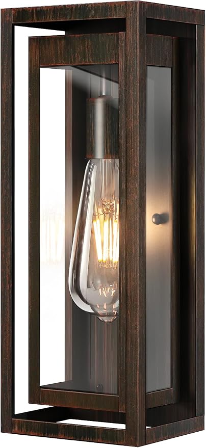 15" Outdoor Wall Lights, Distressed Brown Exterior Lighting | Large Size, Anti-Rust, Waterproof, Tempered Glass, Easy Installation, Modern & Classic Outdoor Sconces for House Porch Garage