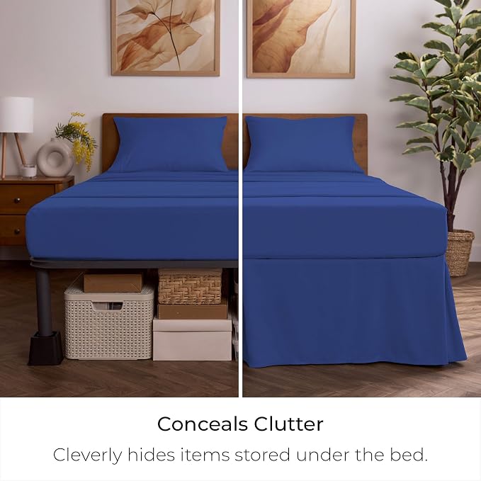 Mellanni Bed Skirt Twin XL Size - Tailored Drop Bed Skirting | 15-Inch Pleated Dust Ruffle - Hotel Luxury Bedding - Wrinkle, Fade, Stain Resistant - 1 Bedskirt (Twin XL, Royal Blue)