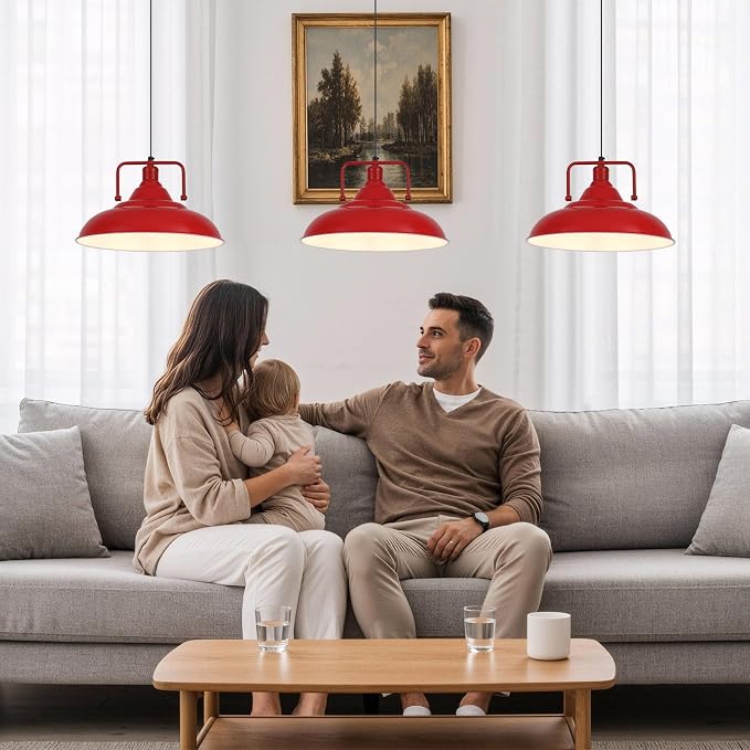 Red Pendant Lights Kitchen Island, Large Pendant Light 15.7" 3 Packs, Farmhouse Pendant Light, Modern Pendant Lights, Kitchen Pendant Lights, Pendant Light for Kitchen, Living Room, Bedroom