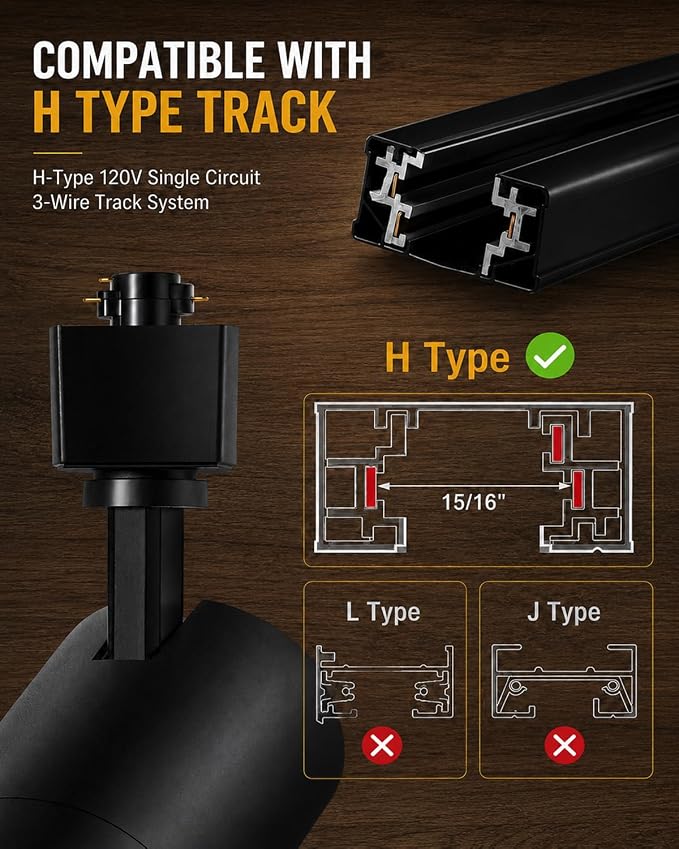 30W Zoomable LED Track Lighting Heads, Remote Control H Type Track Light Fixtures, 15°-60° Beam Angle, 2700K-6500K Stepless Dimming 3000LM CRI90+ Black Ceiling Spotlight, 6 Pack