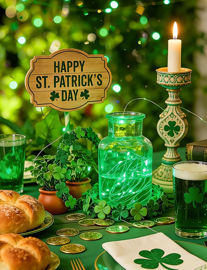 Minetom 12 Pack Green Christmas Lights, St Patricks Day Lights, 7ft 20 LED Fairy Lights Battery Operated String Lights, St Patricks Day Decorations, 8 Modes Waterproof Silver Wire Twinkle Lights