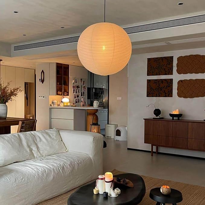 2 Pack 18 Inch Plug-in Paper Lantern Pendant Light, Rice Paper Lamp | Japanese Wabi-Sabi Light, 4.5M/15FT Adjustable Cord, E26 Socket, Soft Diffused Light for Bedroom, Dining Room & Cafe Decor