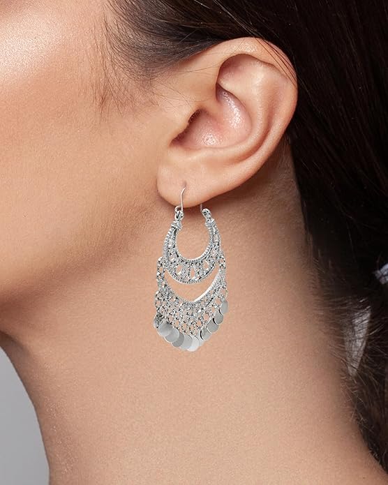 18K Gold Plated Filigree Dangling Large Gold Plated Chandelier Earrings for Women Indian Jewelry for Women Gifts