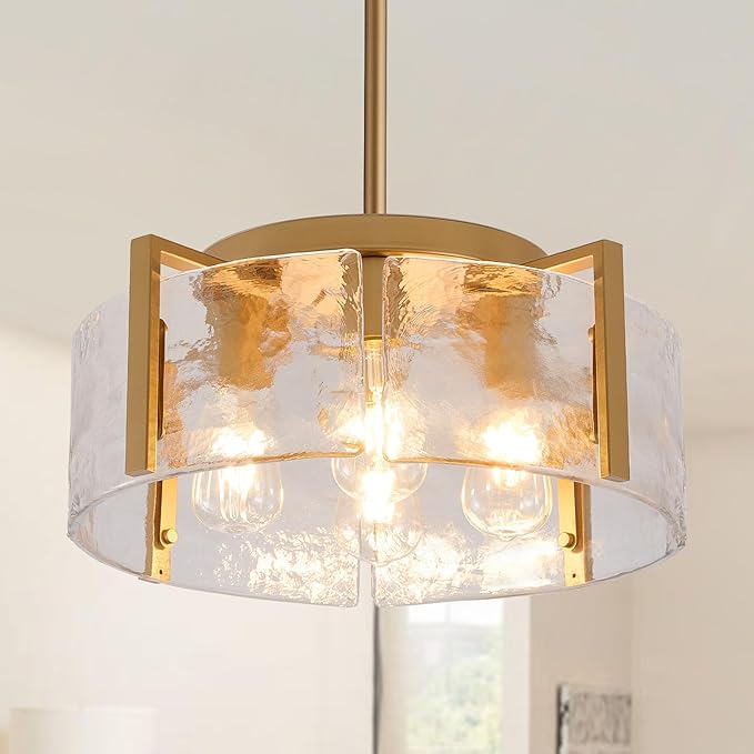 Gold Chandeliers for Dining Room Light Fixture, 4-Light Foyer Lighting Fixtures Pendant Lights Kitchen Island, Adjustable Modern Farmhouse Chandelier for Entryway Bedroom Bathroom Foyer Living Room