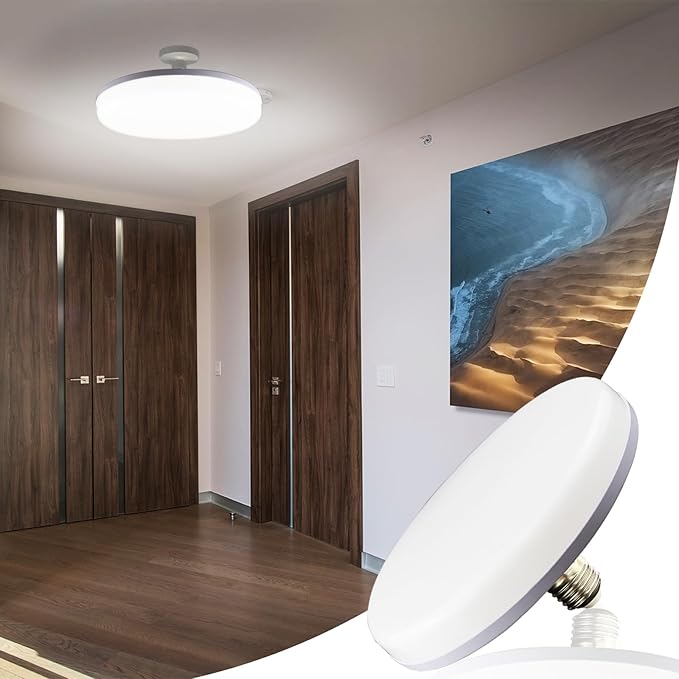 NCBCNB E27 UFO Garage Light Bulb 330W Equivalent Efficient 50W 9Inch 4000LM, LED Light Bulbs, 6500K Daylight White Light E27/26 Standard Base, 50000 Hours Lifespan for Hallway Bedroom Home Garage
