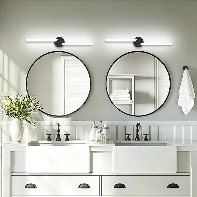 Bathroom Lighting Fixtures Over Mirror: 30 Inch Rotatable Bathroom Vanity Light ETL Listed - Modern Black Vanity Lighting Fixtures 5700K Cool White 3000LM 36W IP44 - LED Vanity Light Dimmable(2 Pack)