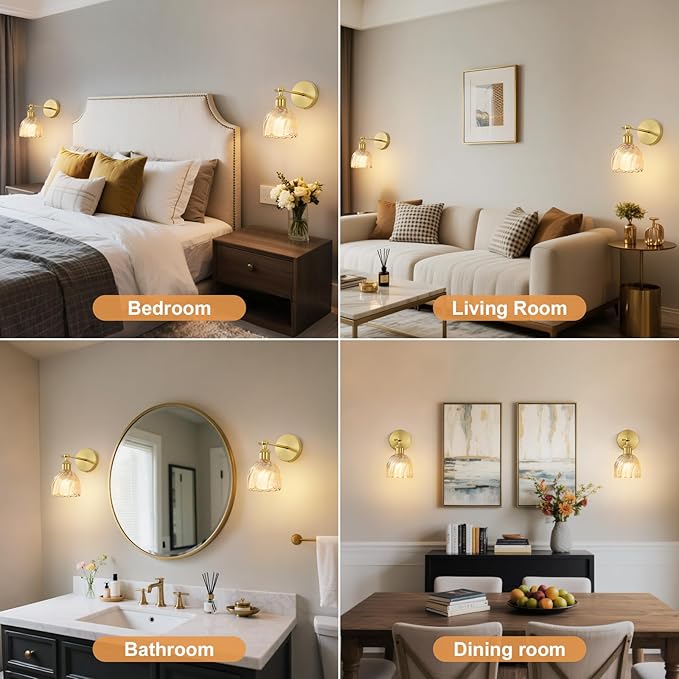Vintage Battery Powered Cordless Wall Sconce Set of 2, Battery Wall Sconce with Amber Tulip Glass Lampshade, Rechargeable Battery Powered Wall Lights with Remote Control for Bedside Bedroom Doorway