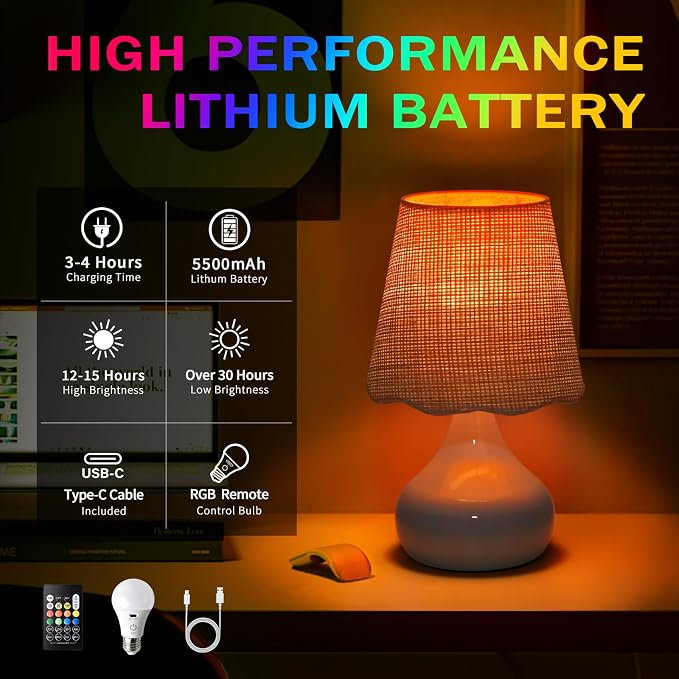 Cordless Table Lamp Rechargeable, Light Blue Mini Cute Table Lamp for Nightstand, Battery Operated Small Table Lamp for Small Spaces for Kitchen Counter, Bookshelf, Bedside, Bedroom, Living Room