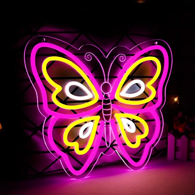 Butterfly Neon Sign for Wall Decor,Led Lights for Party Decorations,Dimmable Butterfly Wall Decor, Neon Sign for Girls Bedroom Bar Wedding Birthday Mother's Day Gifts12.2 * 14.4inch