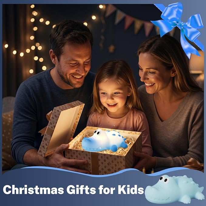 AVEKI Night Light for Kids, Baby Alligator Night Light with Dimmable Warm Light & RGB Mode, Soft Silicone Touch Lamp with 30M Timer, Rechargeable Crocodile Light for Nursery Kids Room