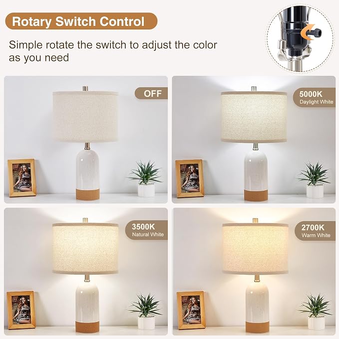 Small Table Lamps Set of 2, Bedside Lamp for Bedroom, 21.5" Nightstand Ceramic Desk Lamp for Kids Room, Living Room, Dorm, Reading, Home Office, Bulbs Included