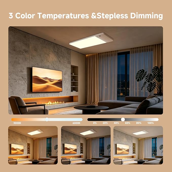 NARUNDREN 12000mAh Rechargeable LED Motion Sensor Ceiling Light for Closet | 400LM Brightness, 3 Color Temps & 5-Step Dimming, Battery Operated w/Remote, Wireless Magnetic Mount for Indoor Scenes