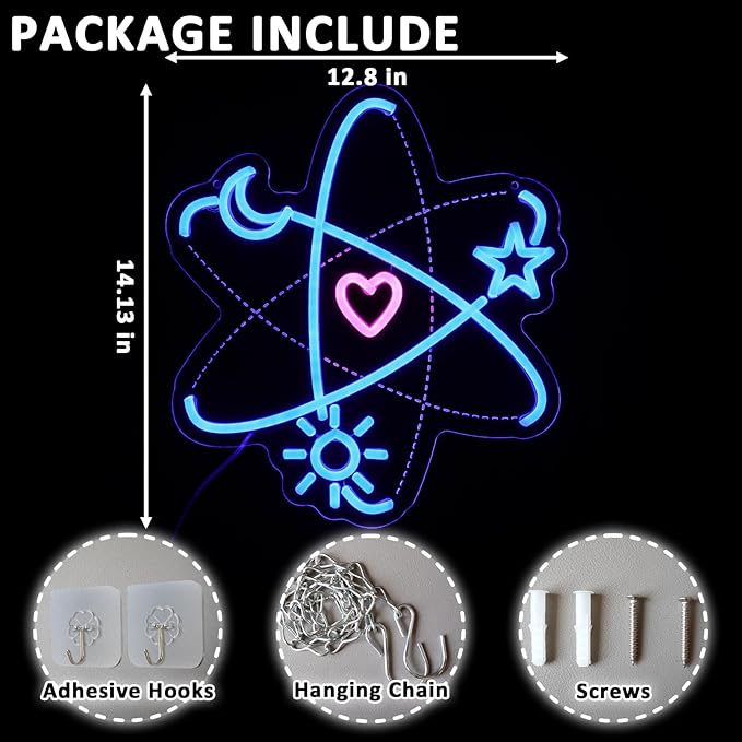 Atomic Neon Sign for Wall Decor Dimmable Atom Heart Led Sign for Bedroom Molecule Love Neon Light for Game Room Bar Laboratories Science Club Party Electrons Orbits Decoration
