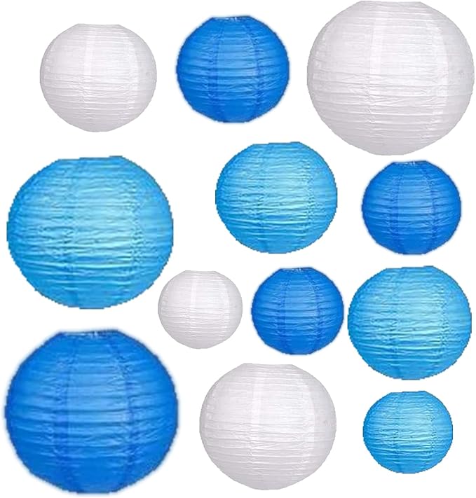 12Pcs Paper Lanterns 6”, 8”, 10”, 12”,Paperlanterns Party Decoration, Blue Paper Lanterns for Wedding, Bridal, Birthday, Outdoor, Home, Garden, Holiday and Party.