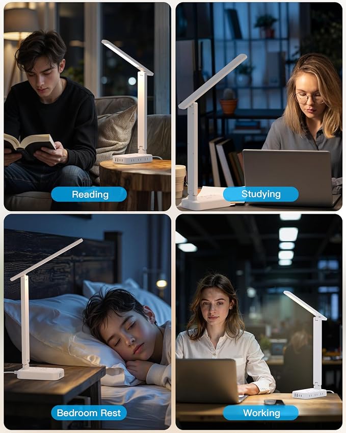 Desk Lamp,Power Strip with 6 AC Outlets & 4 USB Ports, Dorm Room Essentials | One Beat Touch Control LED Lamp, 4 Color Modes 5 Brightness Levels,Eye-Caring Reading Lamp,5ft Cord,Study Home Office College
