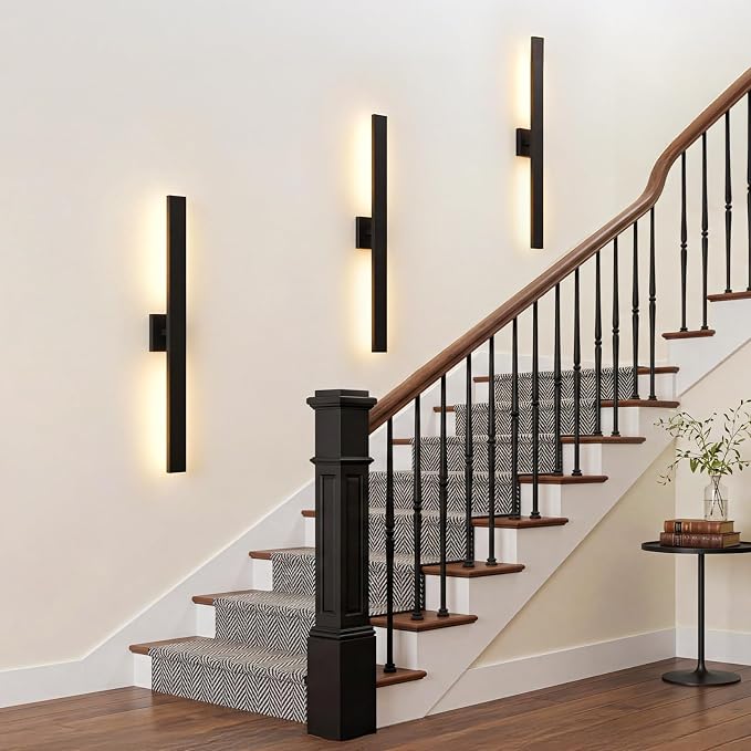 Aluminum 32 Inch Modern Wall Sconces Set of 2 LED 26W Black Sconce | WaterproofWall Lighting Indoor Outdoor Hardwired Wall Lights for Office,Porch, Bedroom, Bathroom, Living Room,Garden