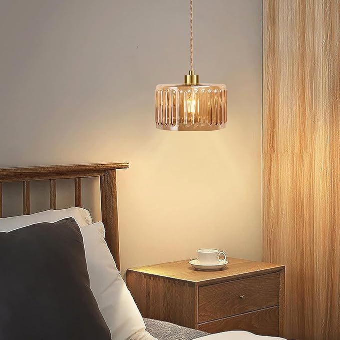 Plug in Pendant Light Hanging Lights with in Cord Mid Century Modern Gold Hanging Lamp Flower Glass Amber Vintage Dimmable Chandelier Ceiling Fixture for Living Room,Kitchen,Boho