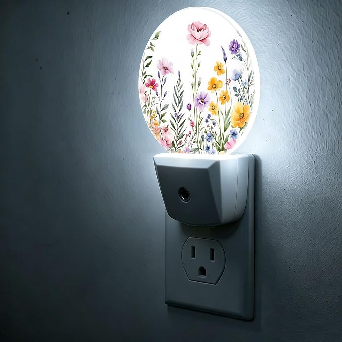 Night Lights Plug into Wall Vintage Floral Night Light Energy Saving LED | Colorful Flower Butterfly Plug in Night Lights for Wall Socket with Dusk-to-Dawn Sensor for Bedroom, Bathroom and Living Room