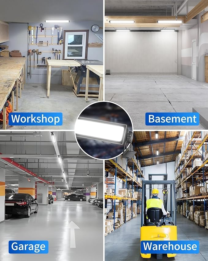 IP66 Waterproof 45W LED Shop Lights, 5400LM 6000K Daylight White Garage Light with 6FT Power Cord & Switch, Plug in LED Work Light for Garage, Workshop, Warehouses, Basement, Yard, 12 Pack