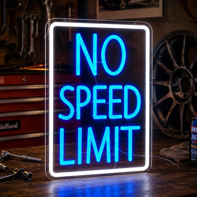 No Speed Limit Neon Sign Dimmable Blue LED Racing Garage Light Car Decor