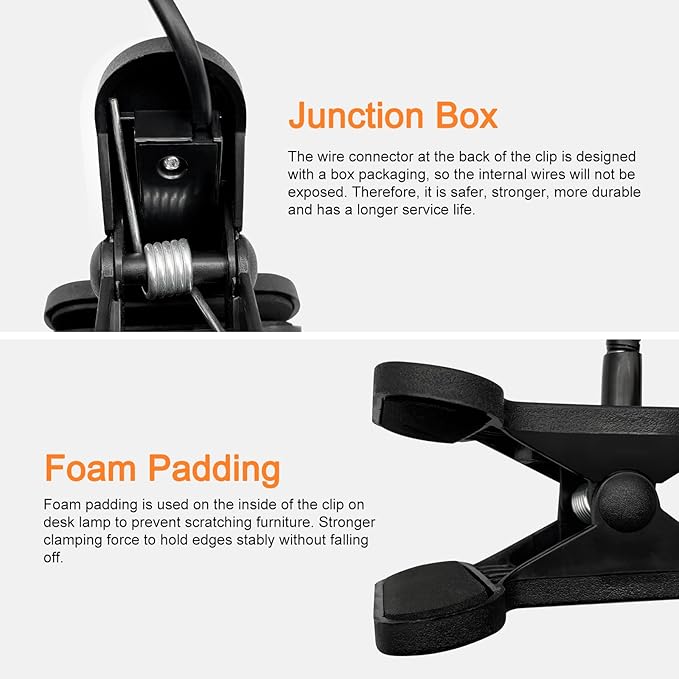 Clip Desk Lamp Socket, 240CM Cord Clamp Light Socket E26 E27 Clip Lamp Holder 360 Flexible Clip on Light with On/Off Switch, Portable, for Lighting, Plant Growth, Black (No Bulb)