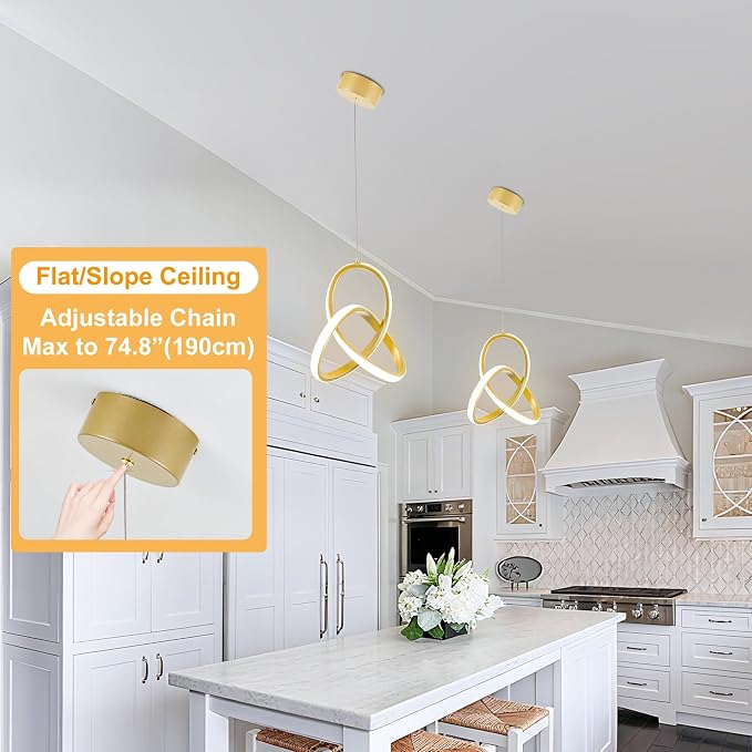 MAYNA Spiral Kitchen Pendant Lighting, 4000K Modern LED Pendant Lighting, 18W Adjustable Height Island Light Fixture for Kitchen Bedroom Kitchen Island Cafe, 1 Pack (Gold)