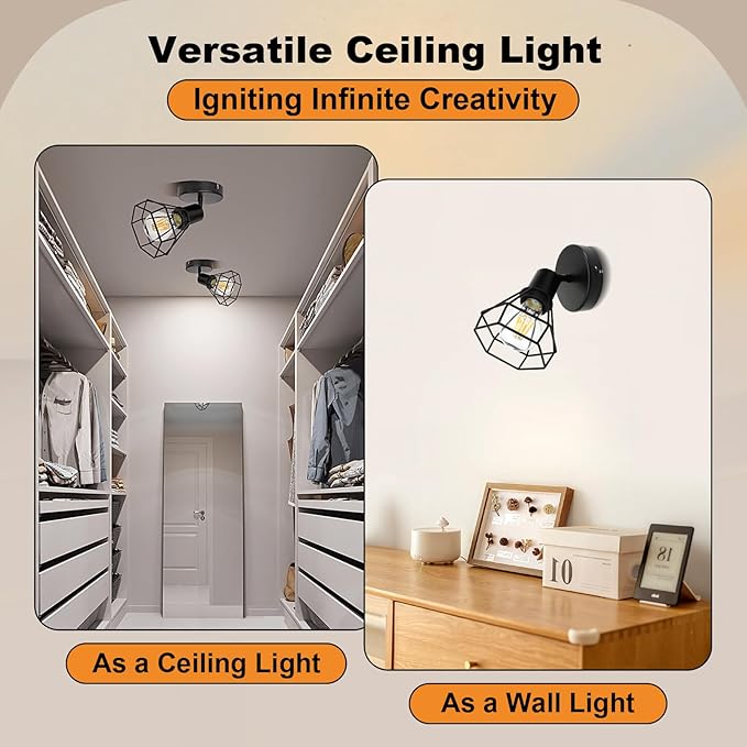 LTBLIGHT 1-Light LED Track Lighting, Black Adjustable Ceiling Light with Metal Wire Cage, Farmhouse Spotlight Fixture for Bedroom Bedside Hallway, E26 Base (Bulbs Not Included)