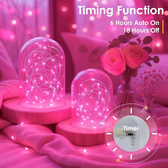 kolpop 5 Pack Fairy Lights Battery Operated with Timer, 50 LED Mini String Light Battery Powered, Pink Tiny Lights for Indoor Wedding Decorations