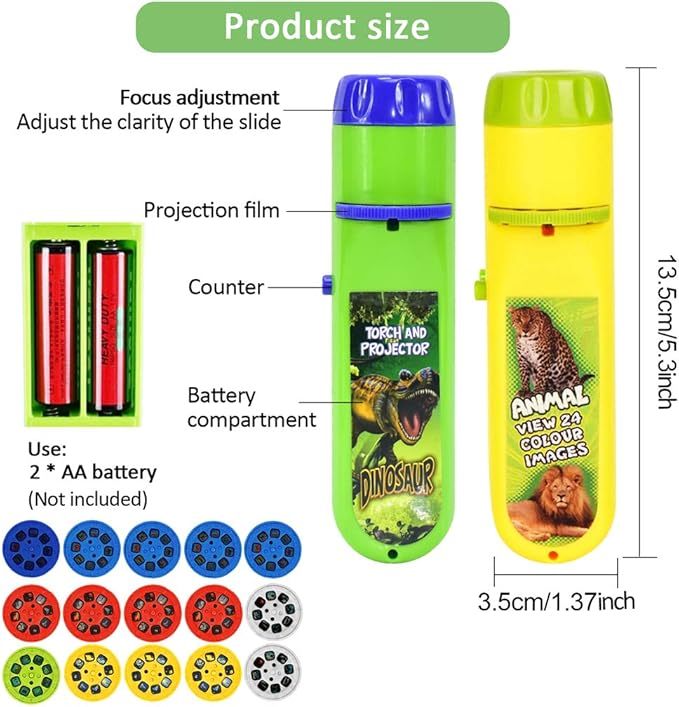 Yeelan 2PCS Projector Torch Projection Light Torches lamp Flashlight Dinosaur, Sea Animals, Space, Animal, 26 Letter Educational Learning Bedtime Night Light for Child,Kids (120 Images, 5 Themes)