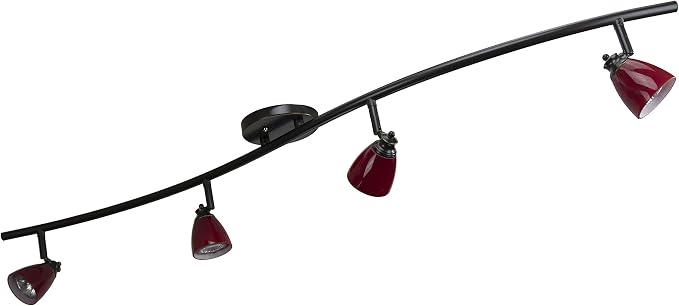 4 Lights Fixed Track Lighting Kit - Dark Bronze Finish - Red Glass Shade - Wave Bar - D268-44C-DB-BRED