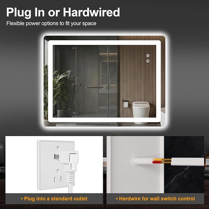 LED Bathroom Mirror with Lights, 24 x 32 Lighted Vanity Wall Mirror | Backlit and Frontlit, Anti-Fog, Dimmable 3 Colors, Shatter-Proof Tempered Glass, Memory Function, Plug-in/Hardwired