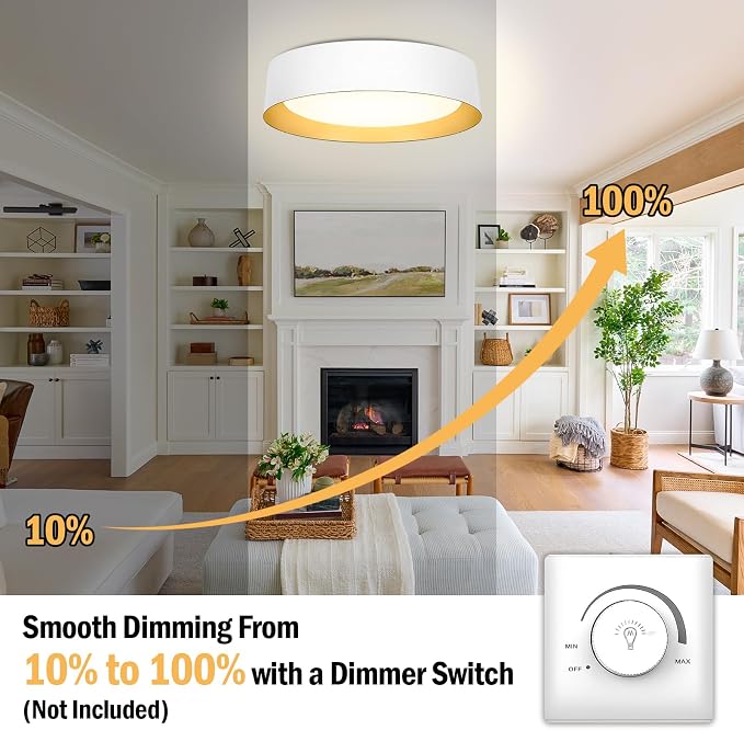 Flush Mount Ceiling Light, 16in Modern Ceiling Light 5 Color Temperature | 30W Bathroom Ceiling Light Fixture, 3000LM Dimmable LED Flush Mount Light for Bedroom, Hallway, Kitchen, White & Gold