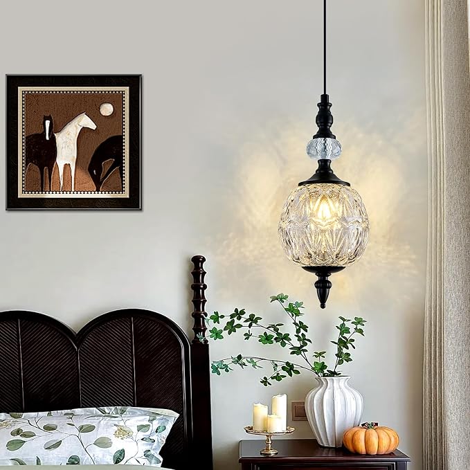 Piepooye 4.72" Vintage Mini Black Glass Pendant Light for Kitchen Island | Adjustable Hanging Ceiling Light Fixture Farmhouse Chandelier Dining Room Bedroom Foyer Entryway