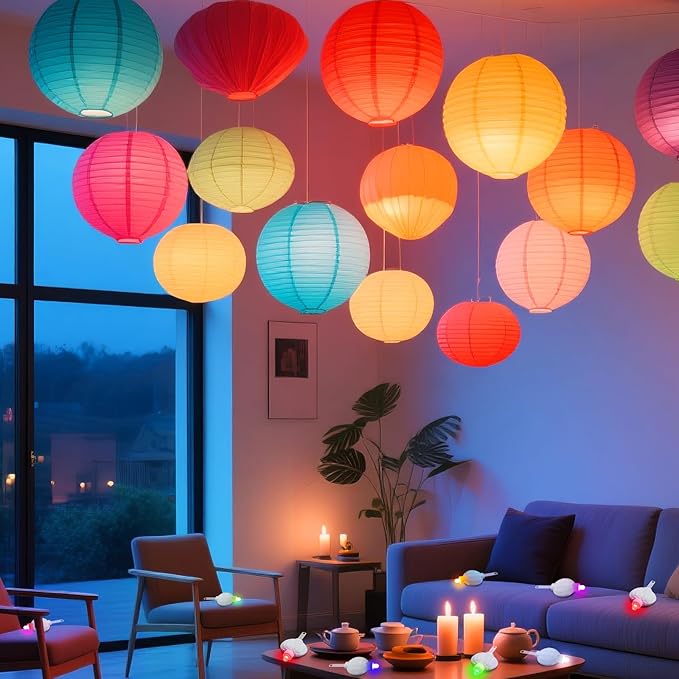 24 Pack Mini LED Lantern Lights - Battery Operated Small Lights for Paper Lanterns, Perfect for Party, Birthday, Wedding, Halloween, Christmas Decorations (Multicolor)