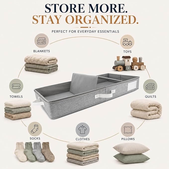 Under Bed Storage, Large 2pc with Lid, Light Gray | Drawer-style pull-out design, Fits blankets, clothes, fabric & shoes, Bins with lids, Bedroom & closet storage