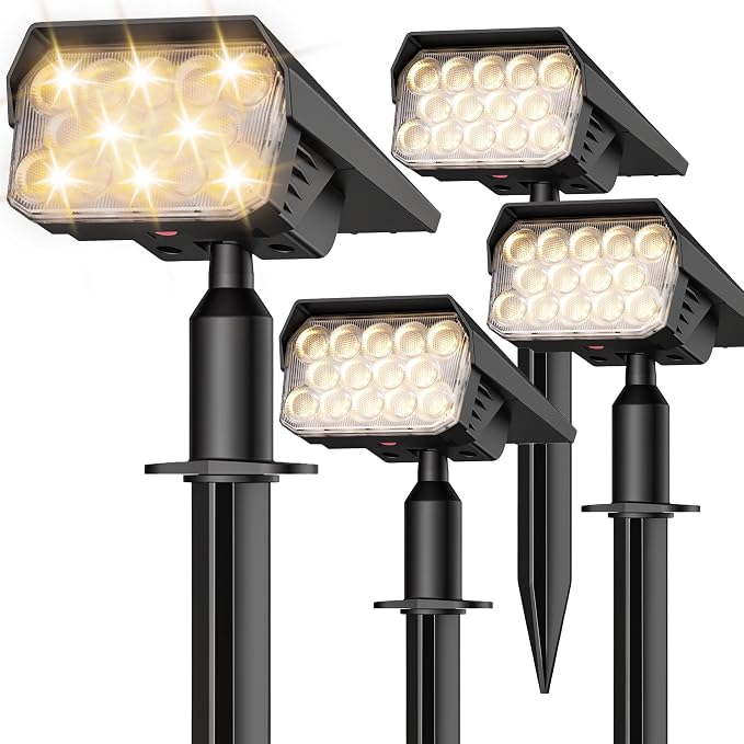 Solar Lights Outdoor Waterproof IP65, 56 LED 3 Lighting Modes Solar Spot Lights Outdoor, Solar Powered Landscape Lighting for Yard Pathway Garden, 4 Pack (Warm White)
