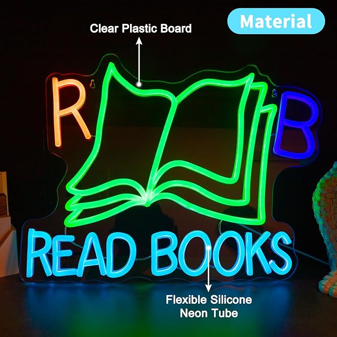 Read Books Neon Signs for Wall Decor, Dimmable Neon Light Library Decor Book Classroom LED Signs, Reading Corner Book Club Decoration Christmas Gifts 16.54 x 12.6 inch