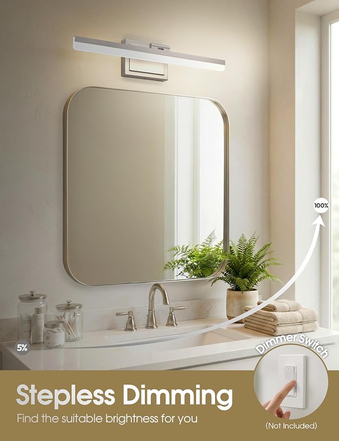 VOLISUN Modern Bathroom Vanity Light 24 inch, Rotatable, 24W Dimmable 5CCT Led Bathroom Light Fixture Over Mirror, Brushed Nickel Bar Vanity Light for Bathrooms Mirror Restroom-ETL Certificated